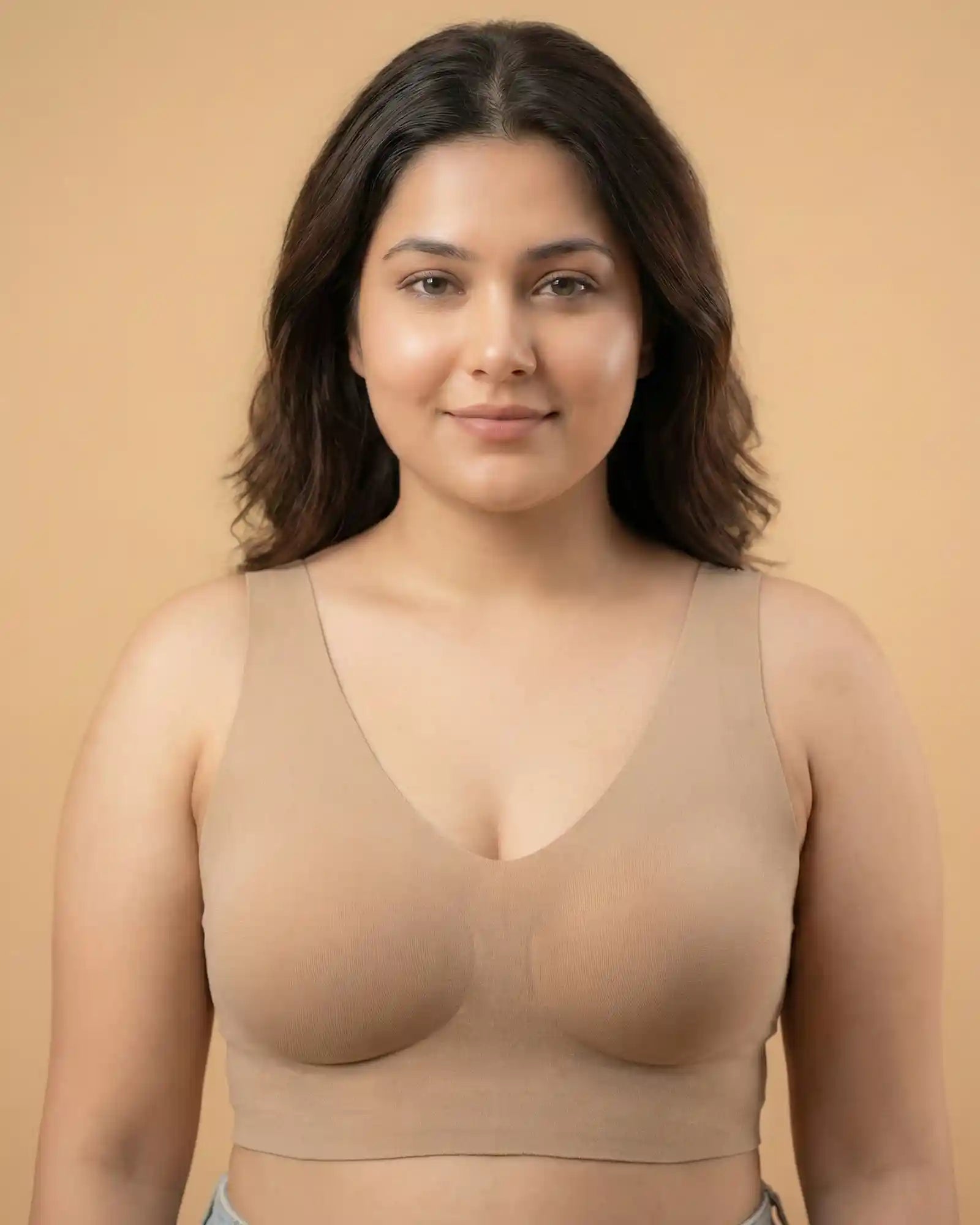 Cotton Non-Padded Plus-Size Bonded Bra with Hidden Concealer (SB-915-Fawn)