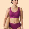 Cotton Padded Bonded Gym Bra | Crisscross Back | Mid Rise Flexifit Hipster Panty Lingerie Set (TW-SB-997+63)(Wine)