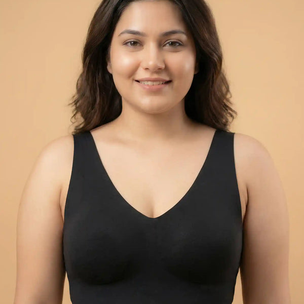 Cotton Non-Padded Plus-Size Bonded Bra with Hidden Concealer (SB-915-Black)