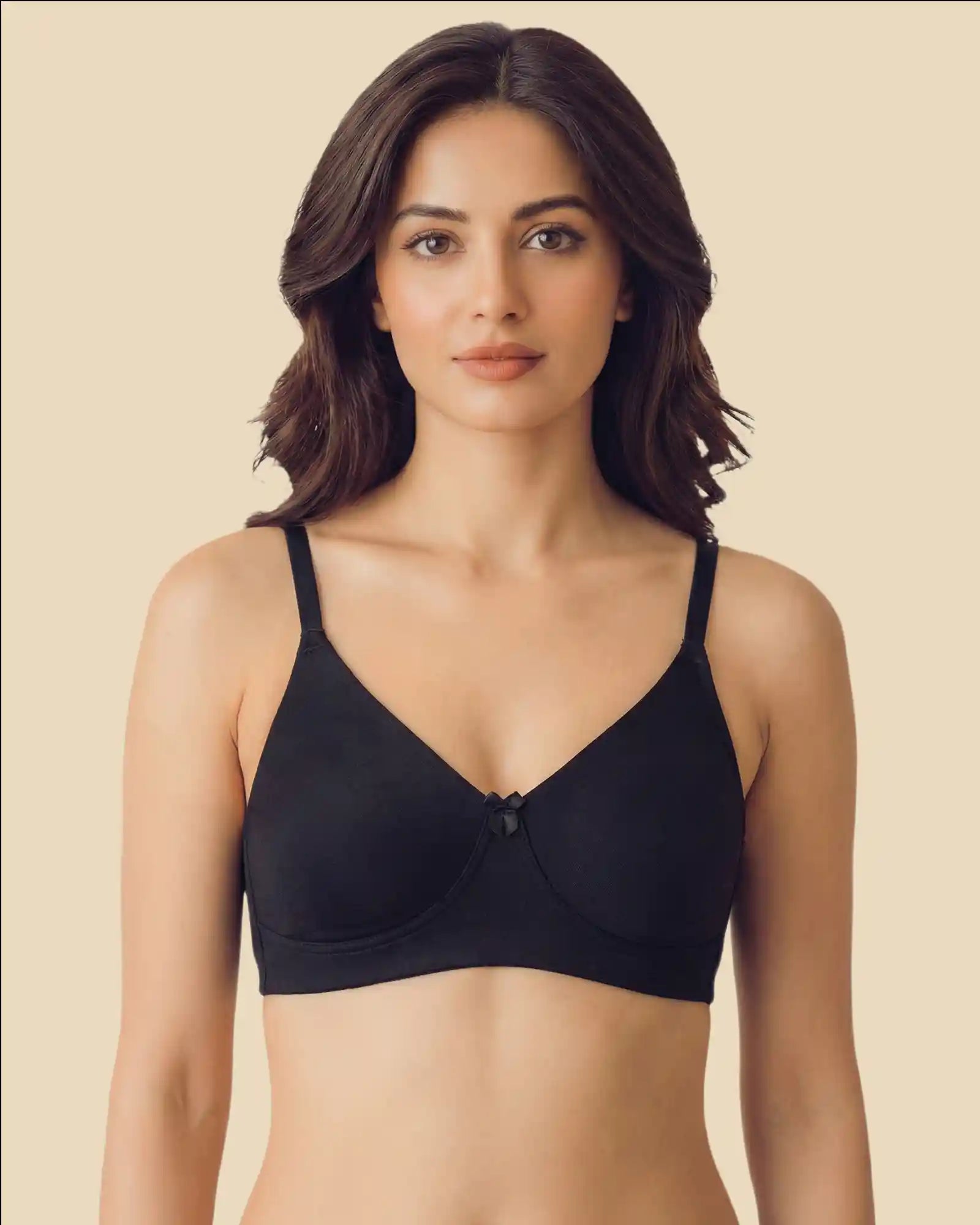 Cotton Non-Padded Full Coverage Everyday Bonded Bra (TW-IS-9401) (Black)