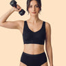 Cotton Padded Bonded Gym Bra | Crisscross Back | Mid Rise Flexifit Hipster Panty Lingerie Set (TW-SB-997+63)(Black)