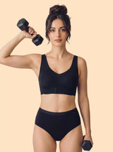 Cotton Padded Bonded Gym Bra | Crisscross Back | Mid Rise Flexifit Hipster Panty Lingerie Set (TW-SB-997+63)(Black)