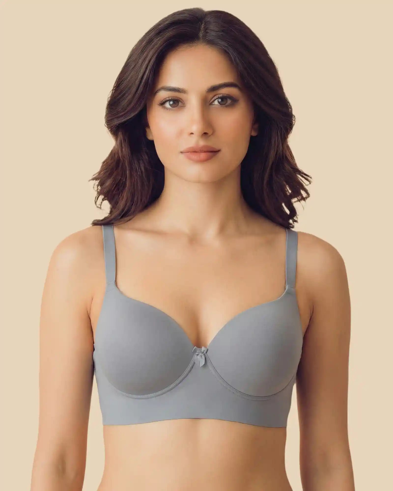 Polyamide Non-Wired Maximiser Push Up Bonded Bra (Level-2 Padding) with 3/4th Coverage (SB-95107) (Grey)