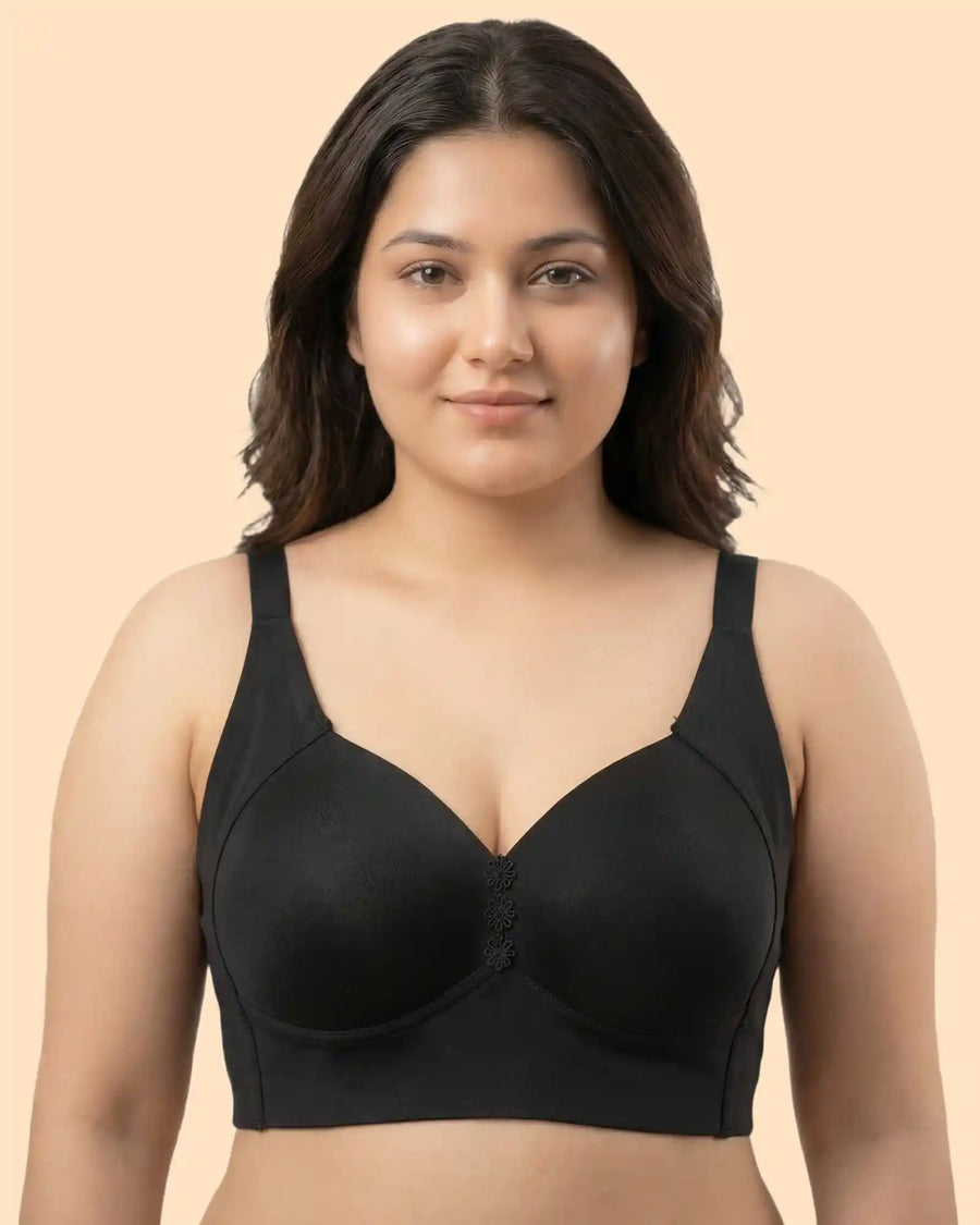 Cotton Padded Plus-Size M-Frame Minimiser Bonded Bra (SB-9203)(Black)