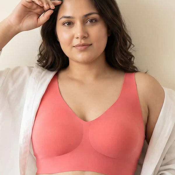 Cotton Non-Padded Plus-Size Bonded Bra with Hidden Concealer (SB-915-Coral)