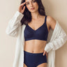 Cotton Full Coverage Padded Bonded Bra & Mid Rise Flexifit Hipster Panty Lingerie Set (TW-SB-938&63)(Navy)