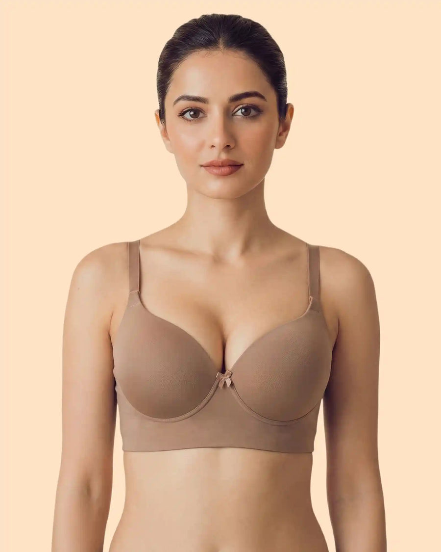 Cotton Non-wired Push-Up Bonded Bra (Level-3 Padding) with 3/4th Coverage (SB-93510) (Fawn)