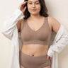 Cotton Plus Size Non-Padded Bonded Bra | Full Coverage & Mid Rise Flexifit Hipster Panty Lingerie Set (TW-SB-915&63)(Fawn)