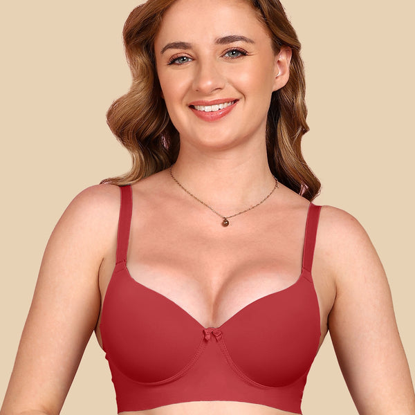 Polyamide Non-Wired Maximiser Push Up Bonded Bra (Level-3 Padding) with 3/4th Coverage (SB-95301) (Maroon)