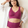 Cotton Plus Size Padded Bonded Bra | Full Coverage & Mid Rise Flexifit Hipster Panty Lingerie Set (TW-SB-918&63)(Wine)