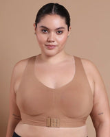 Bonded Gym Bra with Crisscross Back | Non-Padded | Breathable Cotton (Tw-SB-995)(Fawn) (MR)