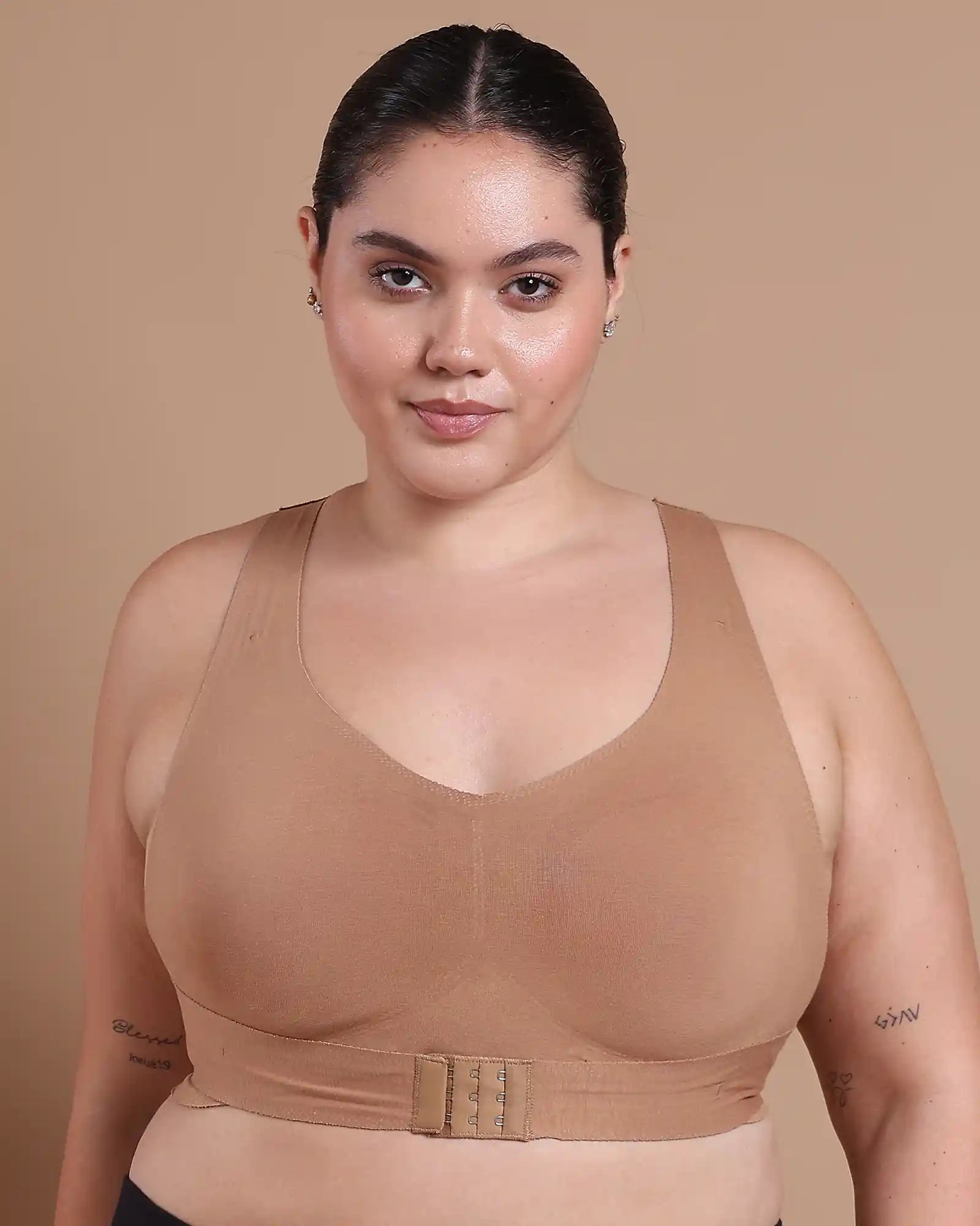 Bonded Gym Bra with Crisscross Back | Non-Padded | Breathable Cotton (Tw-SB-995)(Fawn) (MR)