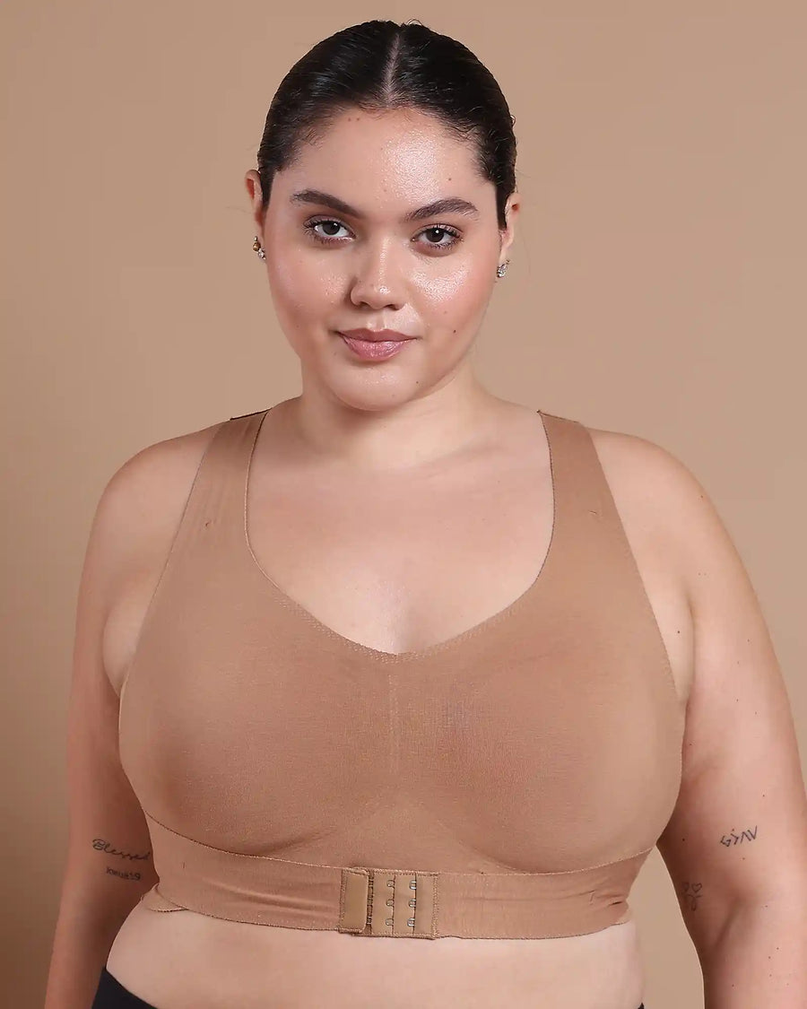 Bonded Gym Bra with Crisscross Back | Non-Padded | Breathable Cotton (Tw-SB-995)(Fawn) (MR)