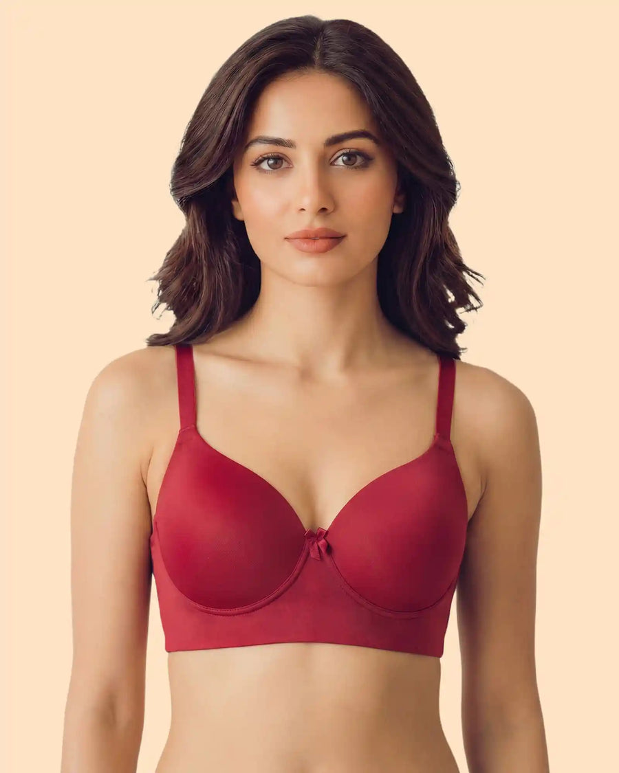 Polyamide Non-Wired Maximiser Push Up Bonded Bra (Level-3 Padding) with 3/4th Coverage (SB-95301) (Maroon)
