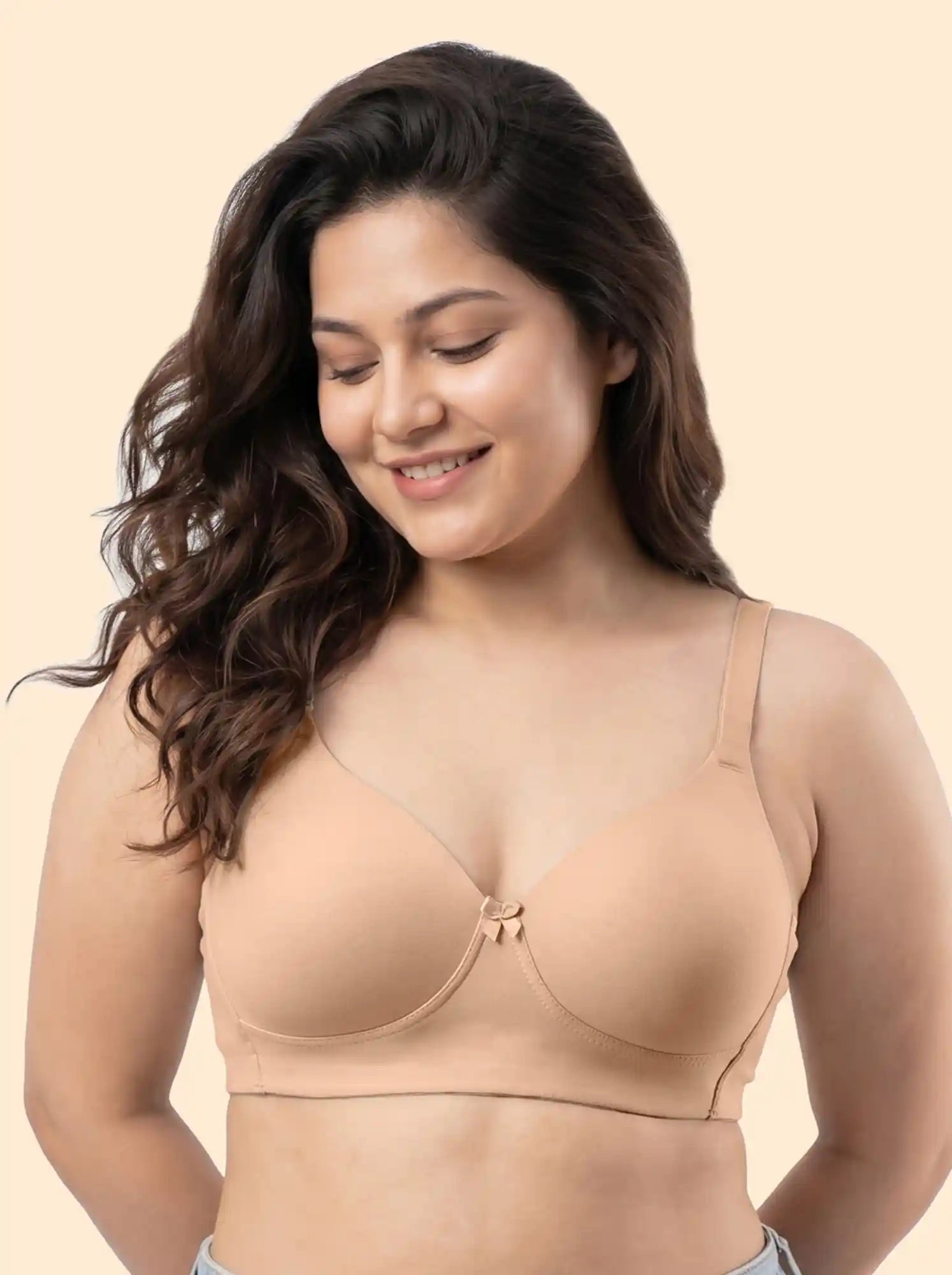 Cotton Padded Plus-Size Bonded Bra | Dailywear Seamless T-Shirt Bra | Breathable Cotton (TW-SB-9082) (SKIN)