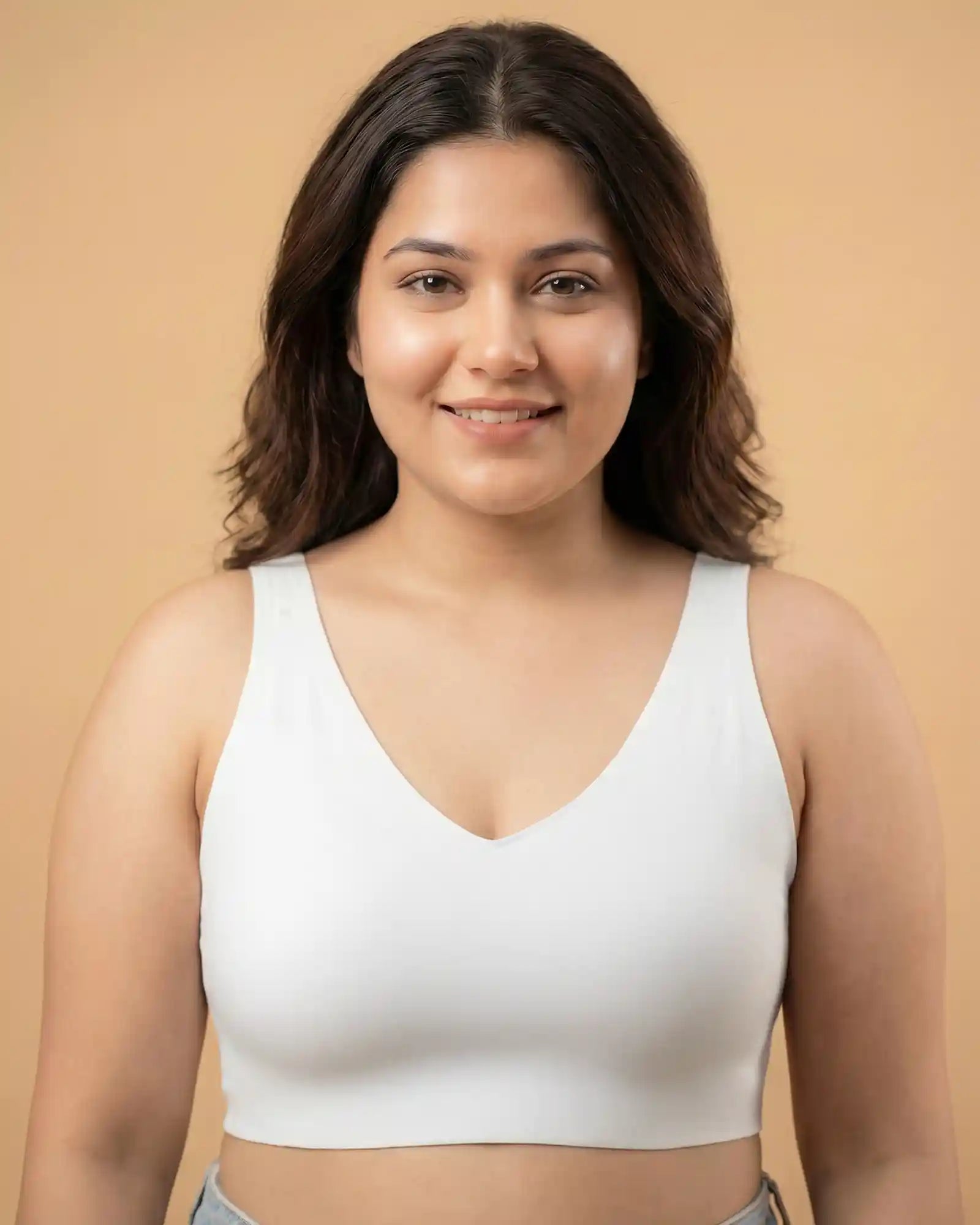 Cotton Non-Padded Plus-Size Bonded Bra with Hidden Concealer  (SB-915-White)