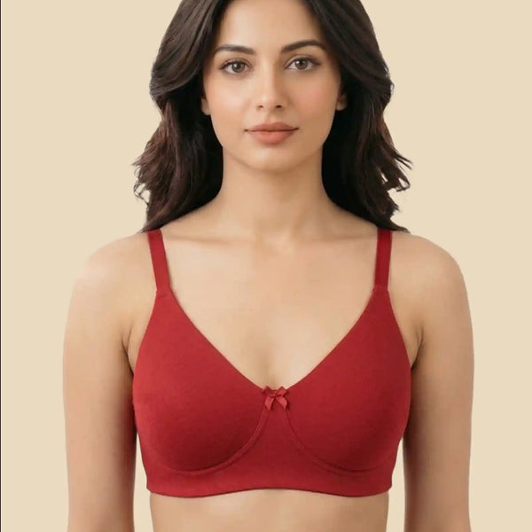Cotton Non-Padded Full Coverage Everyday Bonded Bra (TW-IS-9401) (Red)