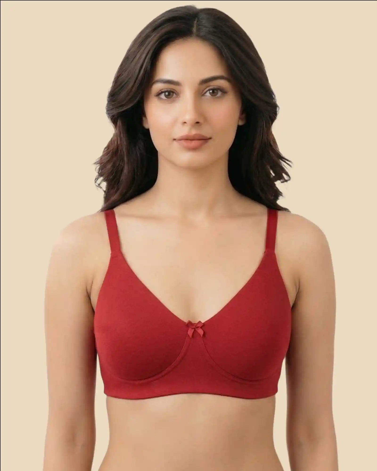 Cotton Non-Padded Full Coverage Everyday Bonded Bra (TW-IS-9401) (Red)