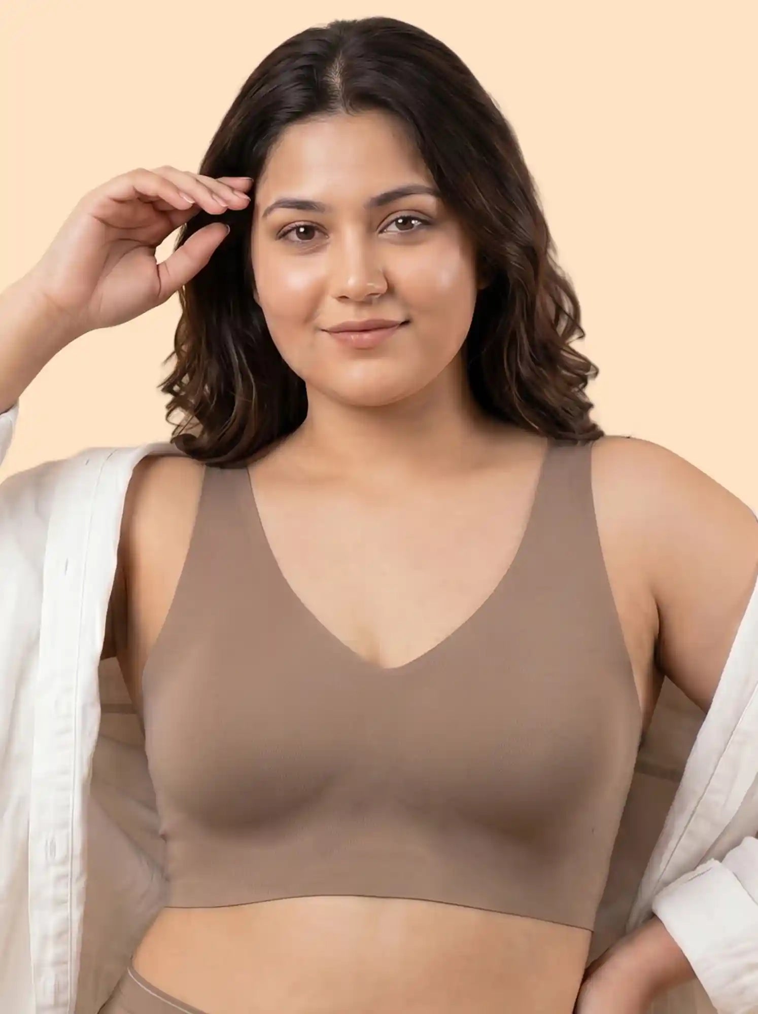 Cotton Padded Full Coverage Plus-Size Bonded Bra  (SB-918) (Fawn)