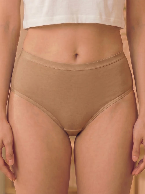 Cotton High Coverage Mid Waist Hipster Panty with Ultra Soft Waistband (TW-63-Fawn)(Pack Of 2)
