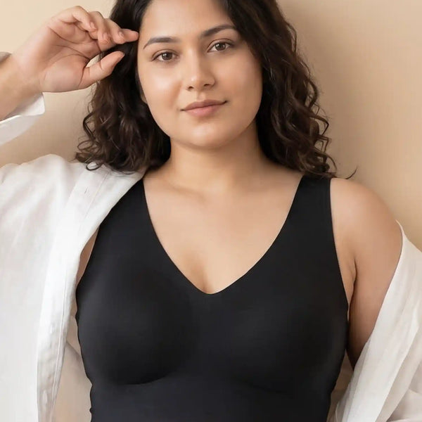 Cotton Non-Padded Plus-Size Bonded Bra with Hidden Concealer (SB-915-Black)