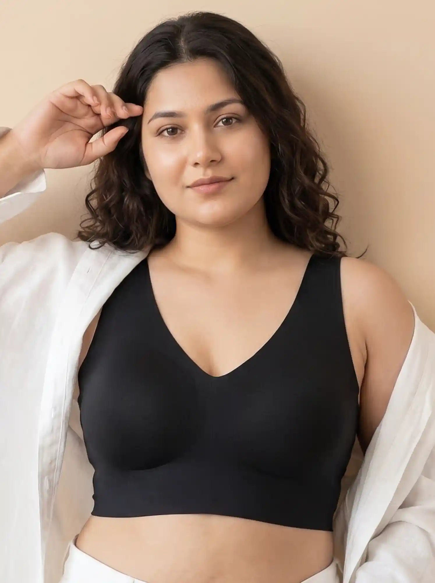 Cotton Non-Padded Plus-Size Bonded Bra with Hidden Concealer (SB-915-Black)