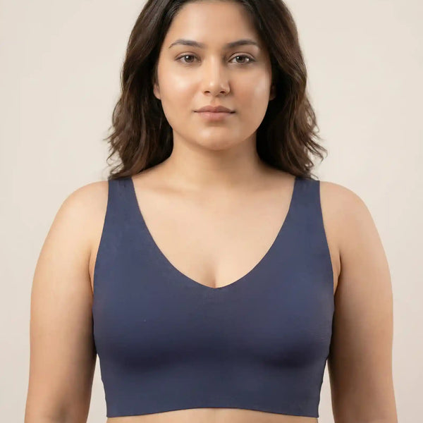 Cotton Non-Padded Plus-Size Bonded Bra with Hidden Concealer (SB-915-Navy)