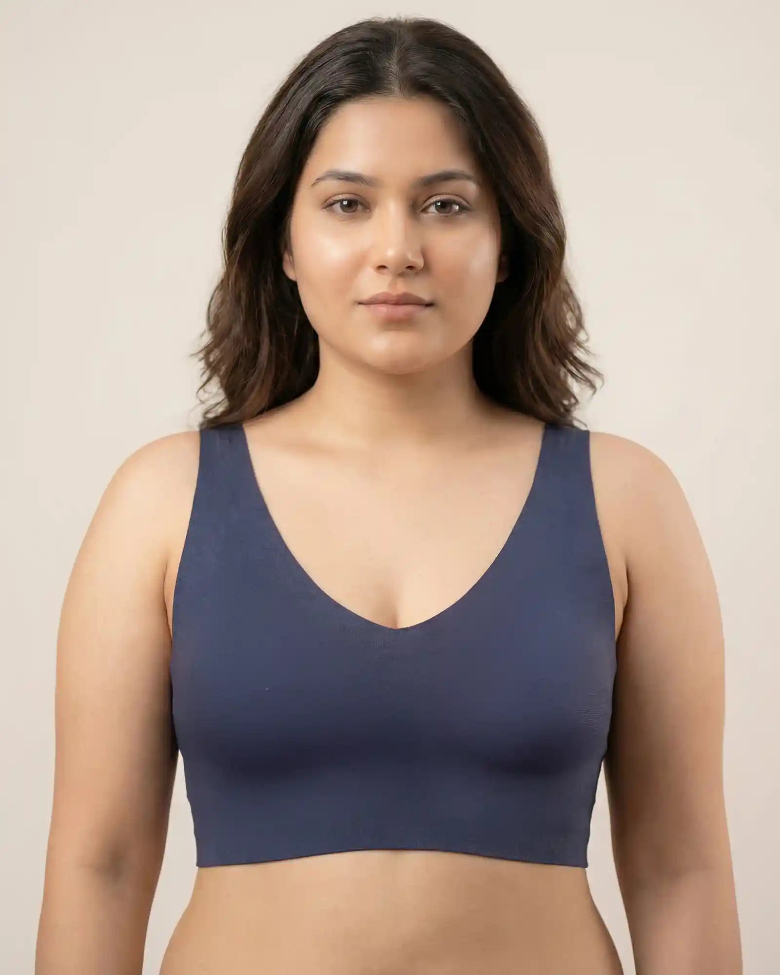 Cotton Non-Padded Plus-Size Bonded Bra with Hidden Concealer (SB-915-Navy)