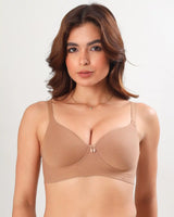 Cotton Padded Bonded T-Shirt Bra | Seamless Look, 360° Support & All-Day Comfort (TW-SB-9081-9082) (Fawn) (GB)