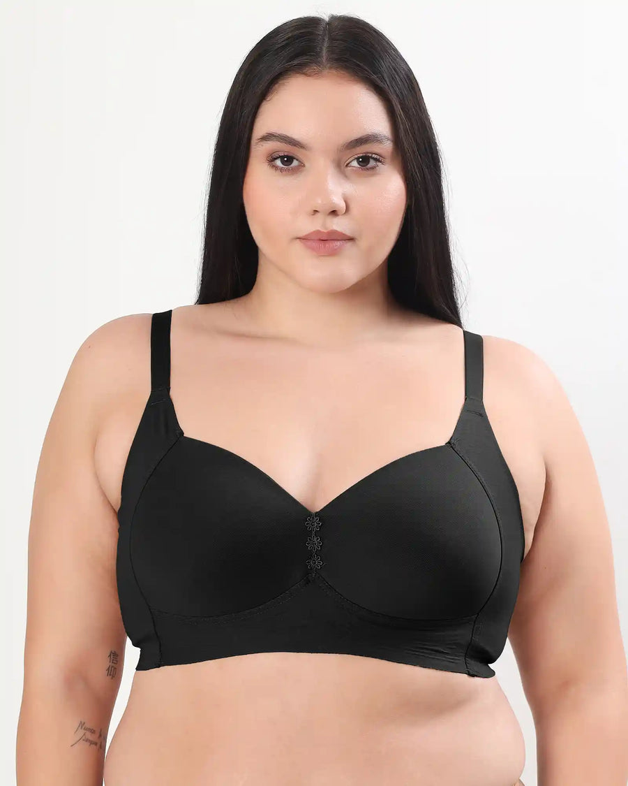 Cotton Padded Plus-Size M-Frame Minimiser Bonded Bra (SB-9203)(Black) (MR)