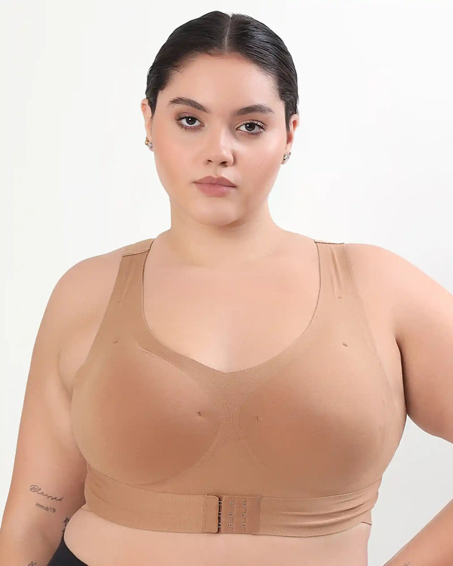 Bonded Gym Bra with Crisscross Back | Padded | Breathable Cotton (TW-SB-997)(Fawn) (MR)