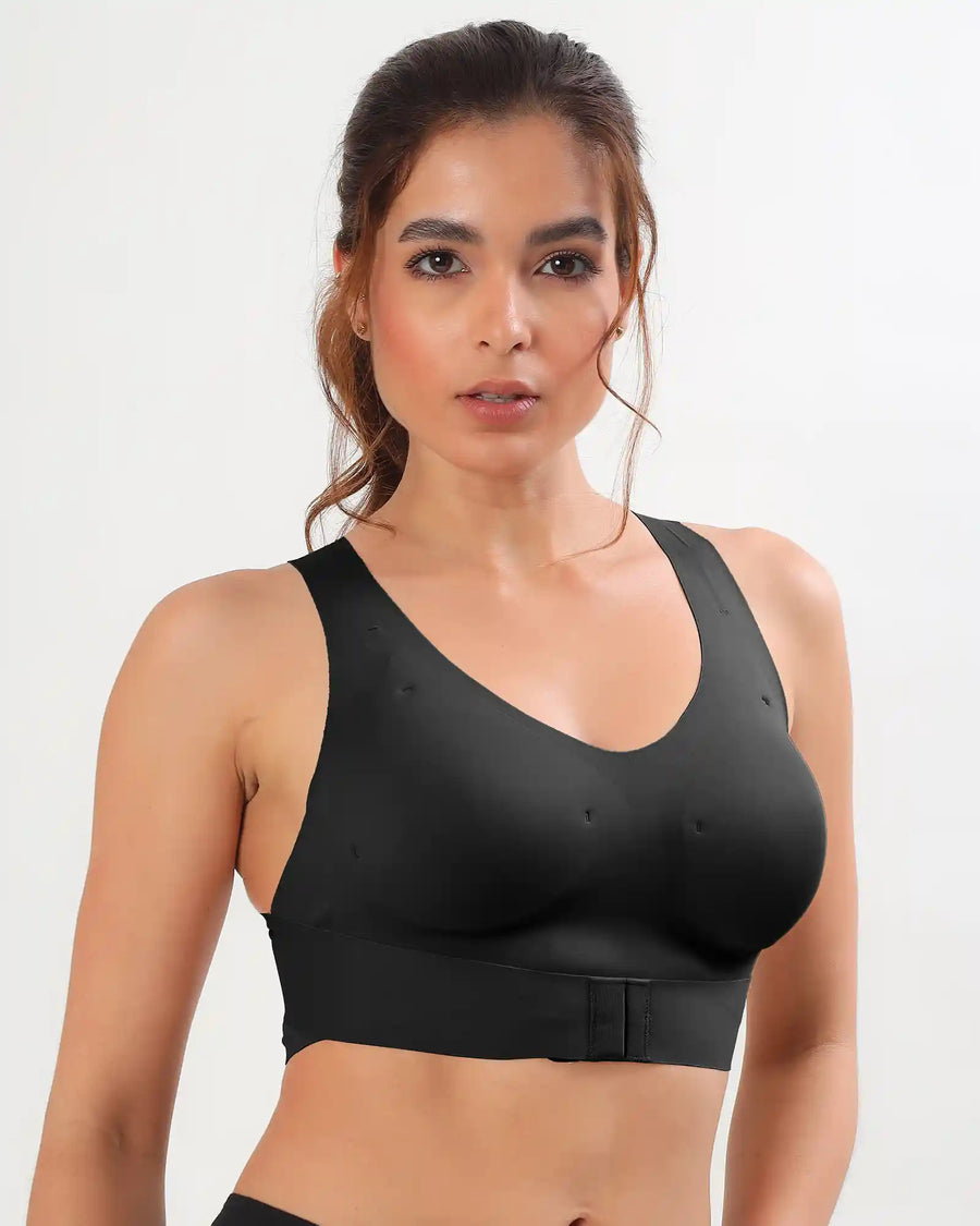 Bonded Gym Bra with Crisscross Back | Padded | Breathable Cotton (TW-SB-997)(Black) (GB)