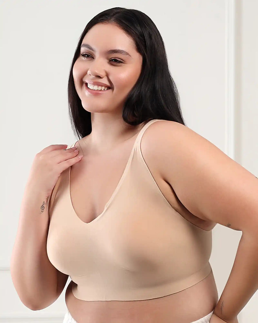 Cotton Non-Padded Plus-Size Bonded Bra with Hidden Concealer (SB-915-Skin) (MR)