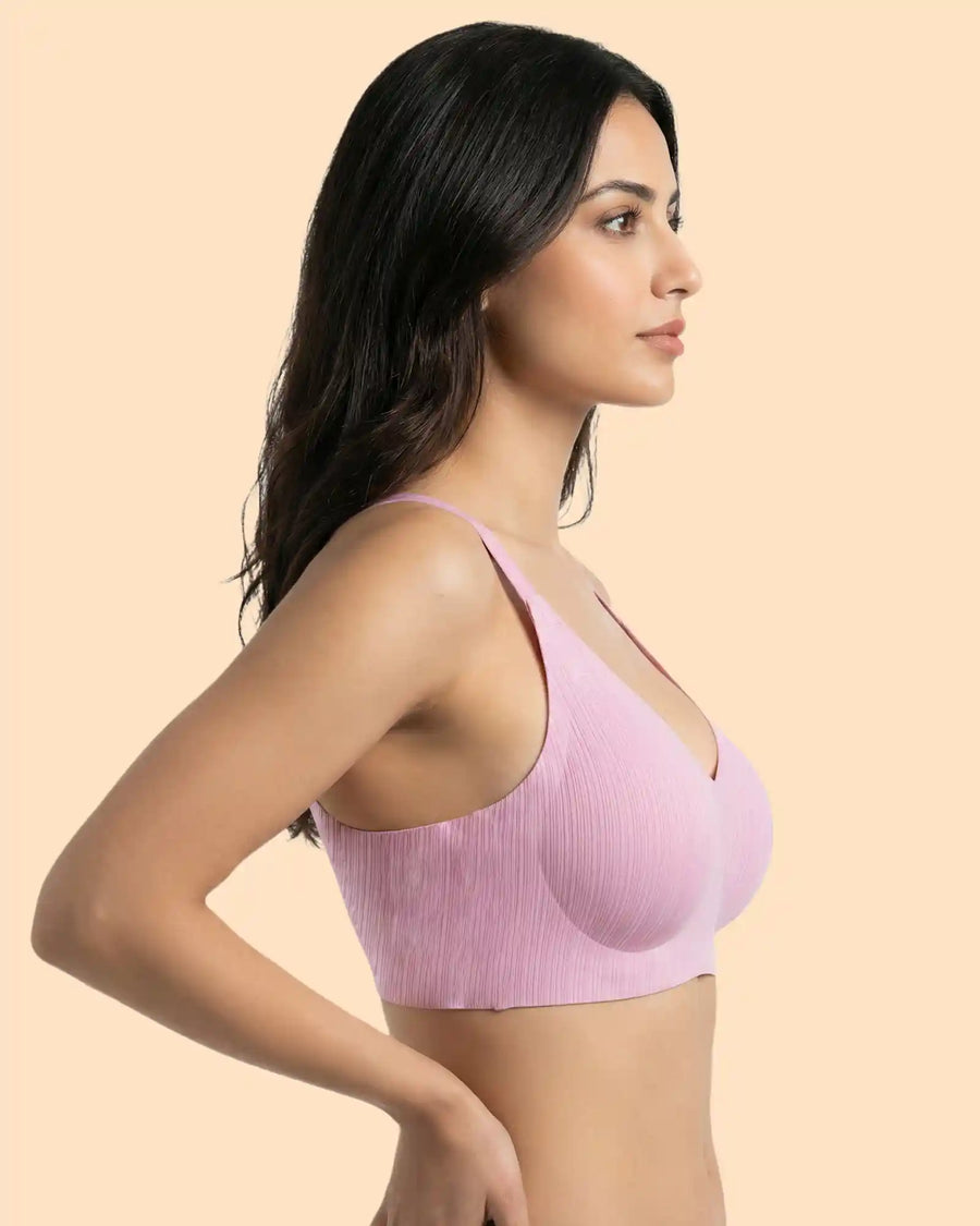 Ribbed Polyamide Padded Bonded Bra  (SB-998)(Pink)