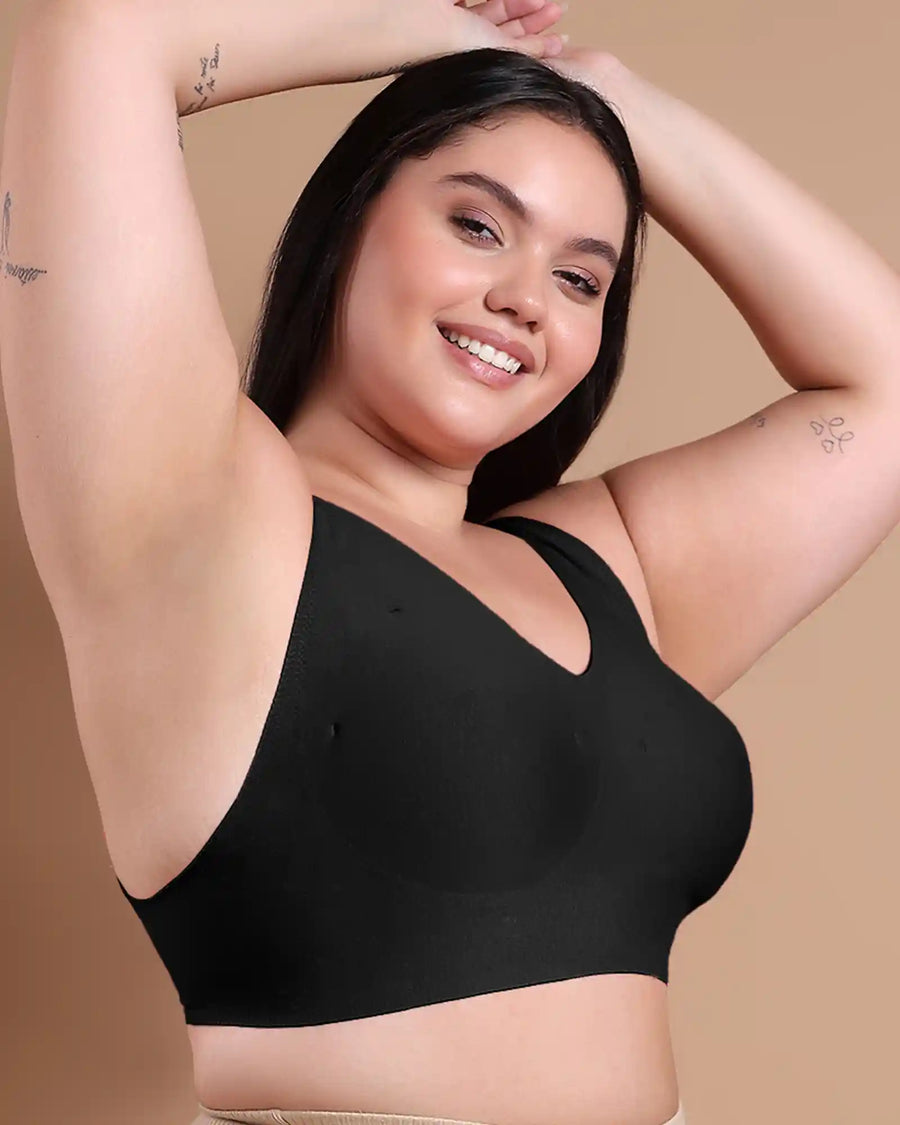 Tweens Bonded Breathable Cotton Plus-Size Padded Full-Coverage Bra (SB-918-Black) (MR)