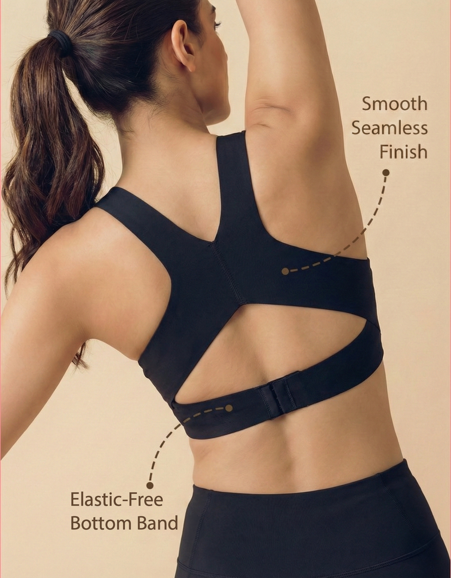 Bonded Gym Bra with Crisscross Back | Non-Padded | Breathable Cotton (TW-SB-995)(Black)