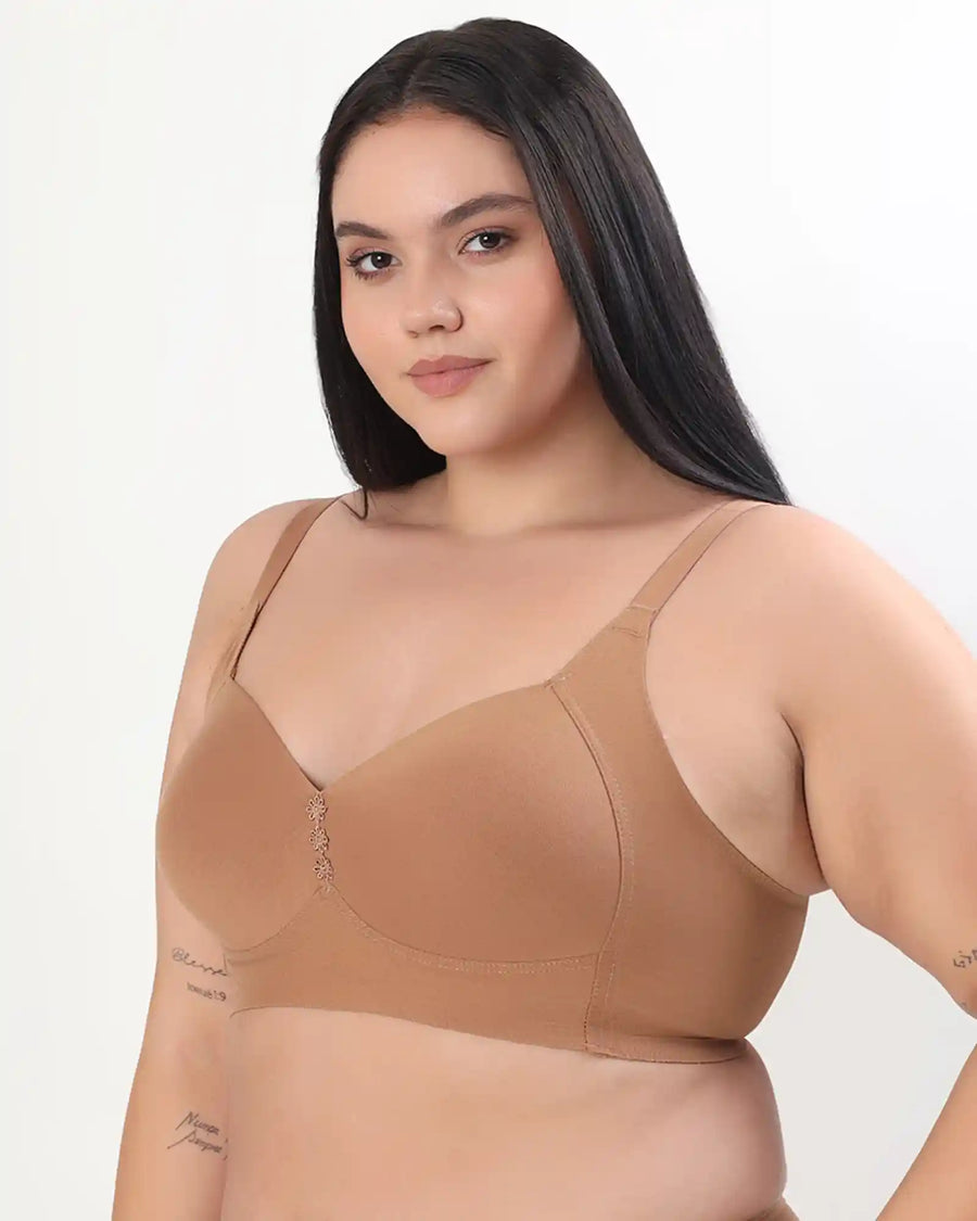 Cotton Padded Plus-Size M-Frame Minimiser Bonded Bra (SB-9203)(Fawn) (MR)