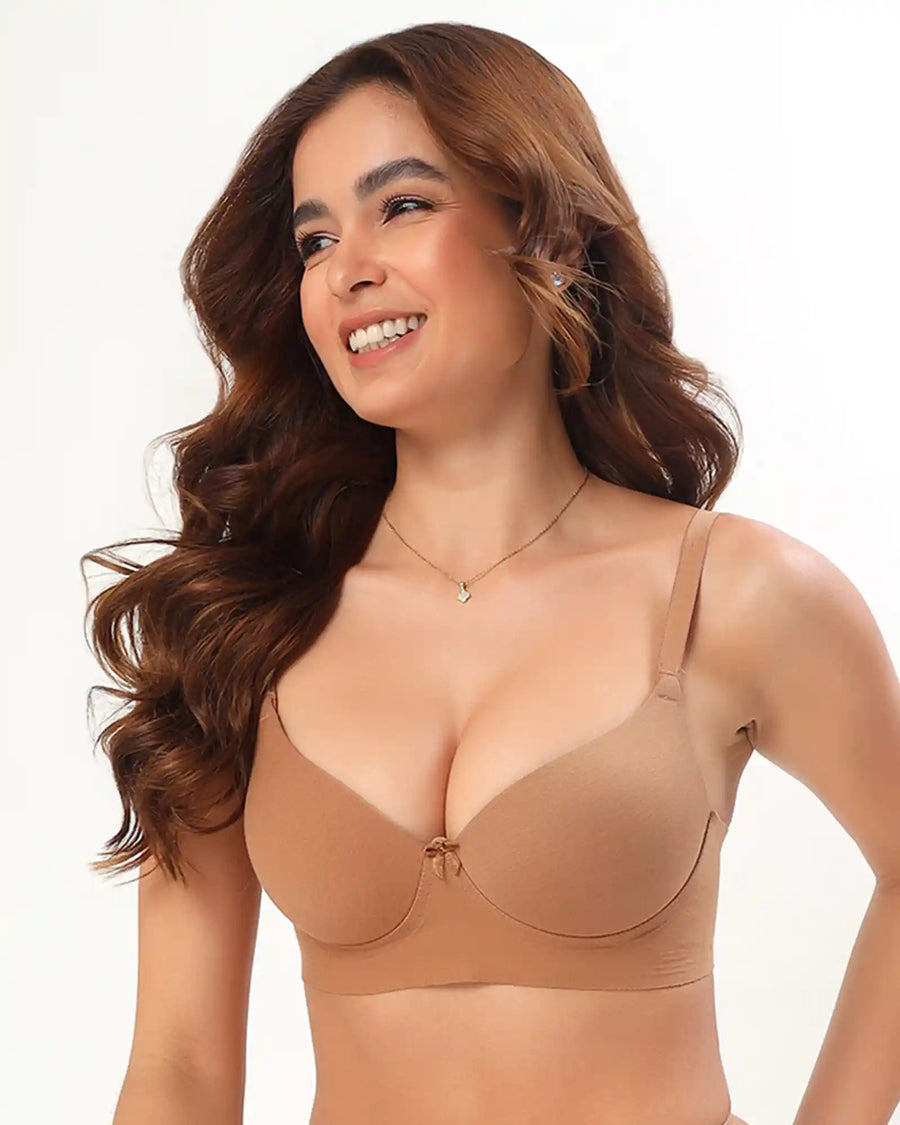 Cotton Non-wired Push-Up Bonded Bra (Level-3 Padding) with 3/4th Coverage (SB-93510) (Fawn) (GB)