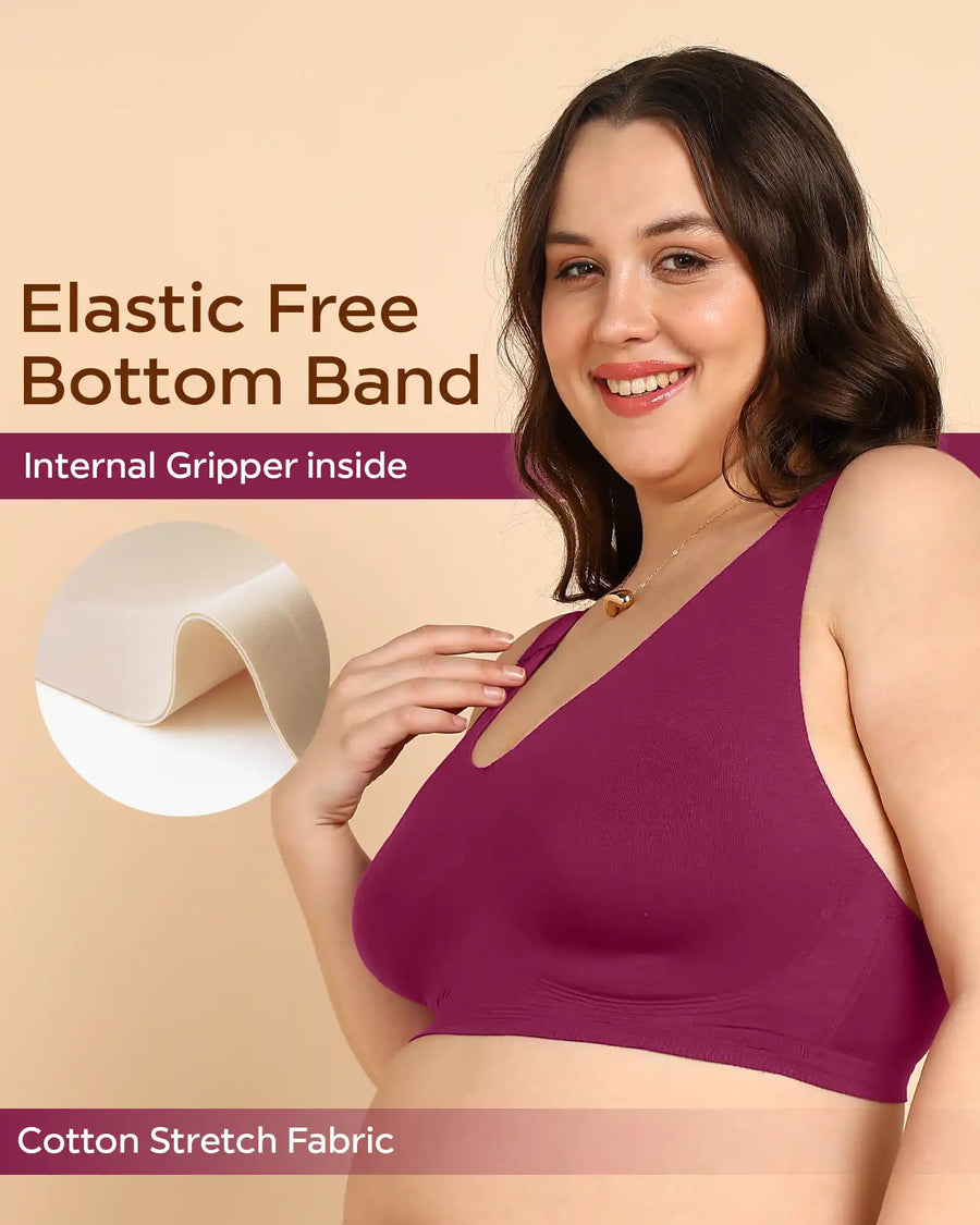 Tweens Bonded Breathable Cotton Plus-Size Full-Coverage Bra with Hidden Concealer (SB-915-Wine)