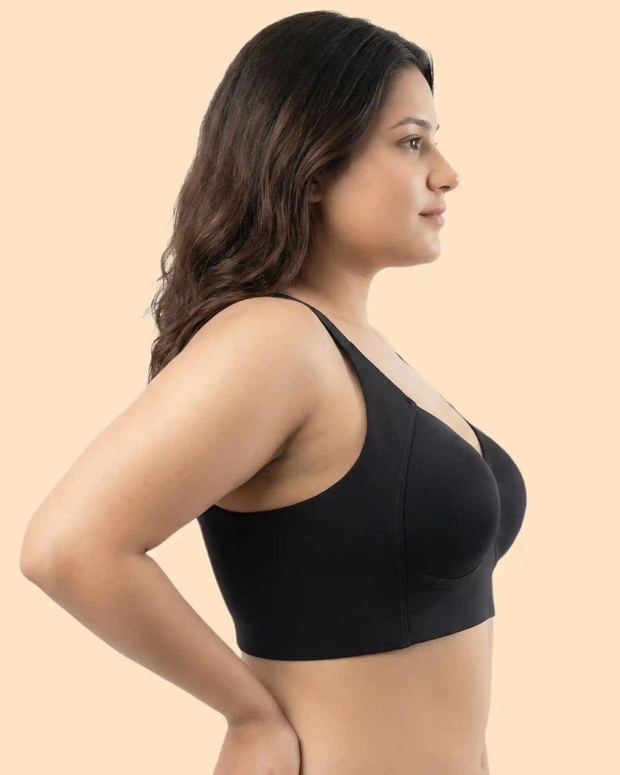 Cotton Padded Plus-Size M-Frame Minimiser Bonded Bra (SB-9203)(Black)