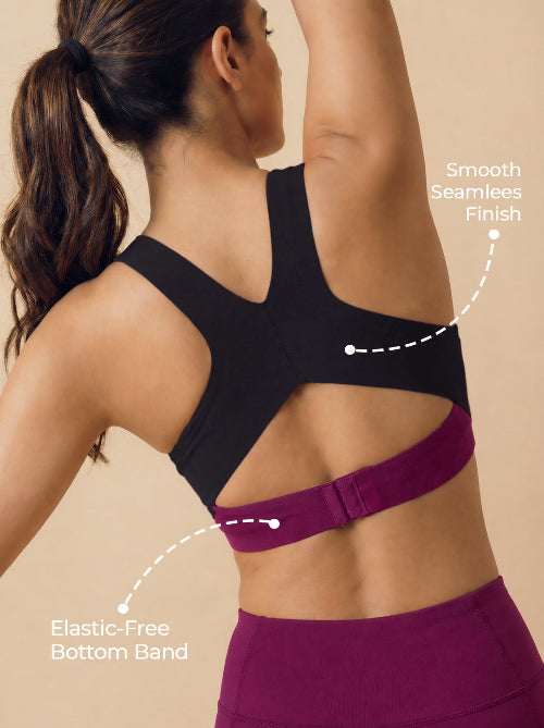 Bonded Gym Bra with Crisscross Back | Padded | Breathable Cotton (TW-SB-9977-WIN+BLK)