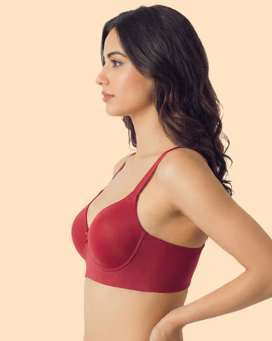 Polyamide Non-Wired Maximiser Push Up Bonded Bra (Level-3 Padding) with 3/4th Coverage (SB-95301) (Maroon)
