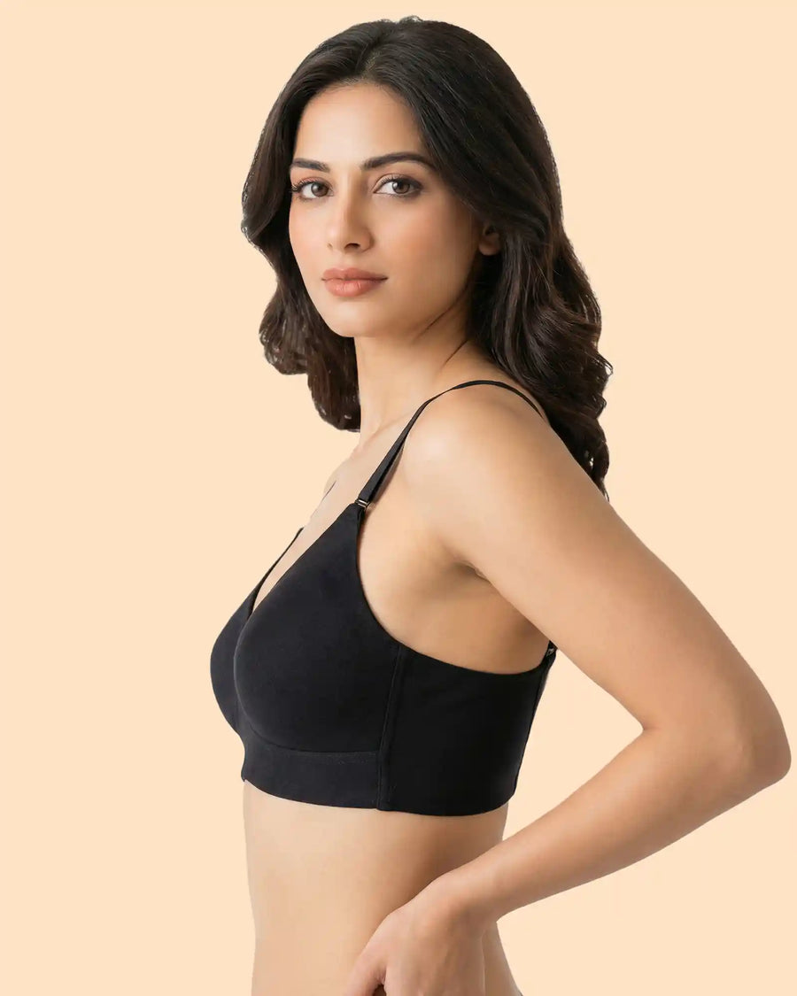 Everyday Plus-Size Bonded Bra | Non-Padded | Breathable Cotton (TW-CT-94001-Black)