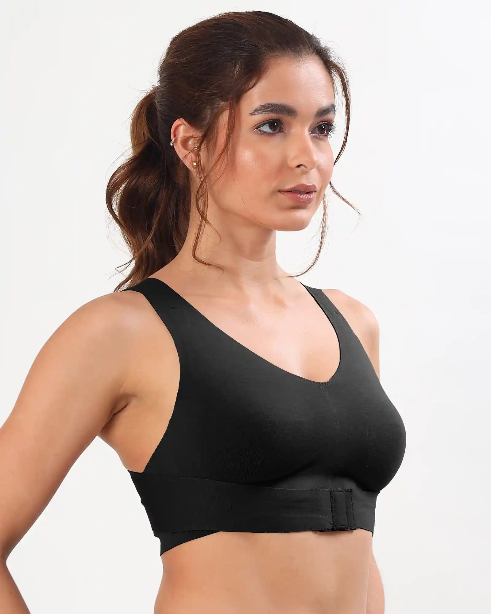 Bonded Gym Bra with Crisscross Back | Non-Padded | Breathable Cotton (TW-SB-995)(Black) (GB)