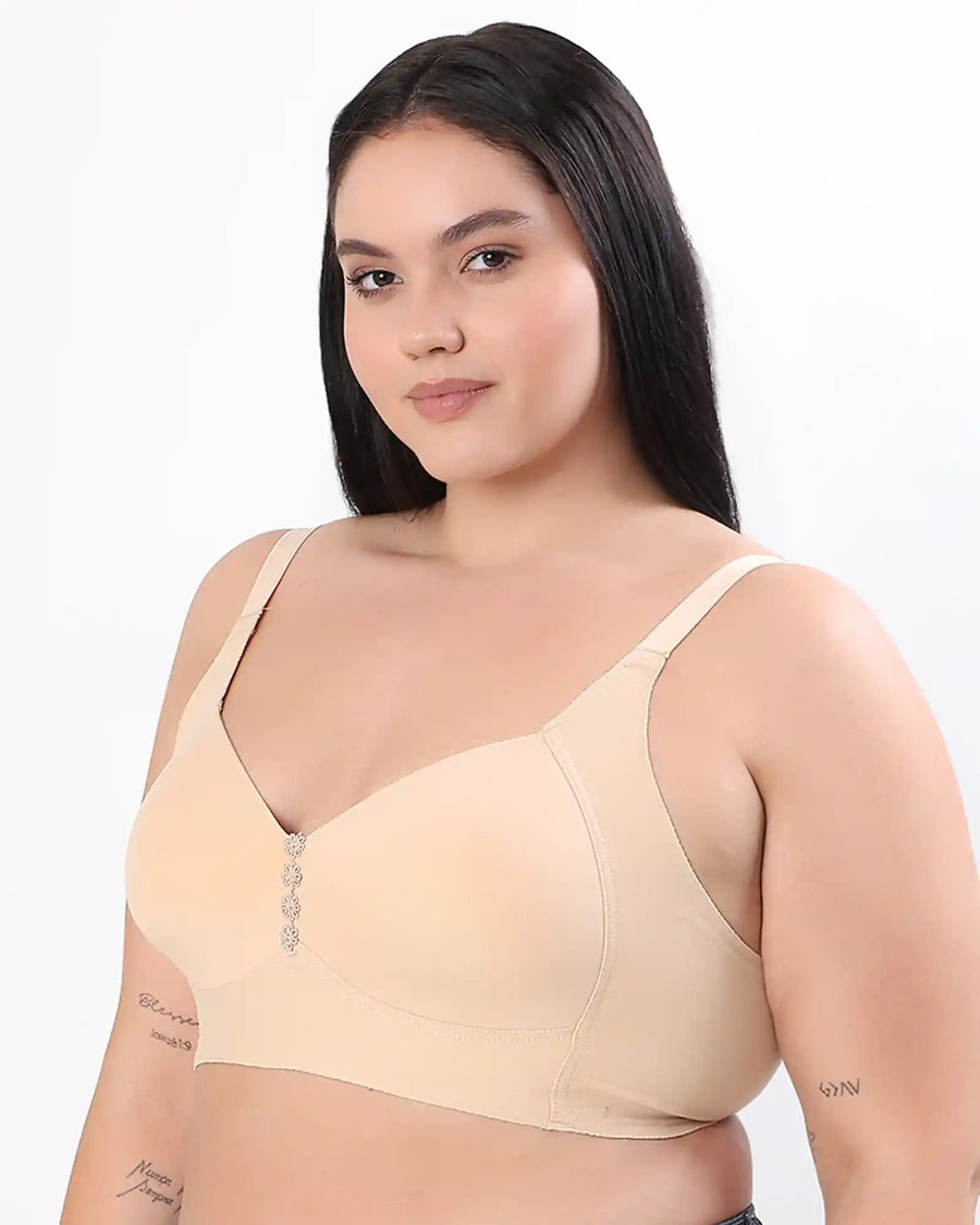 Cotton Padded Plus-Size M-Frame Minimiser Bonded Bra (SB-9203)(Skin) (MR)