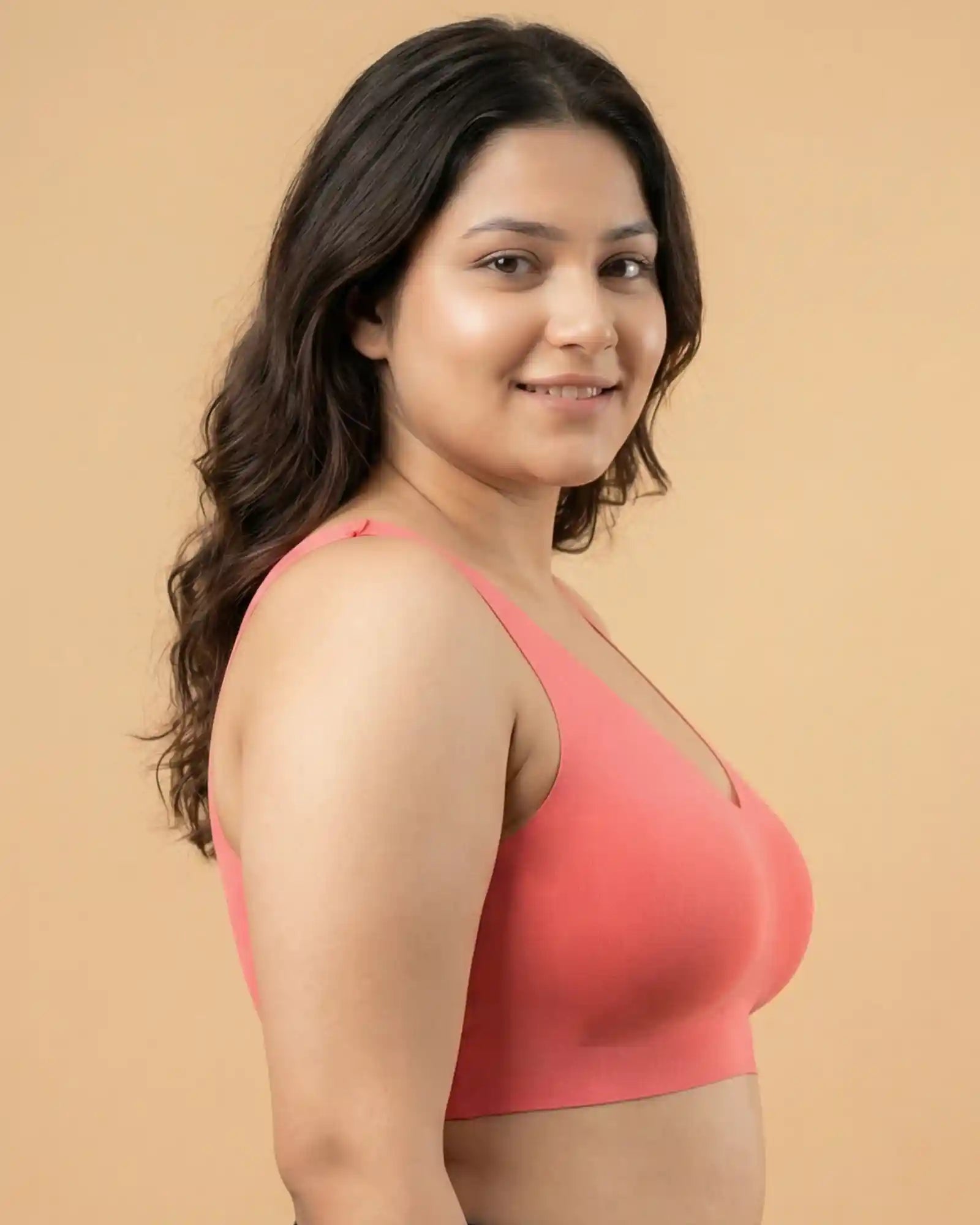 Cotton Non-Padded Plus-Size Bonded Bra with Hidden Concealer (SB-915-Coral)