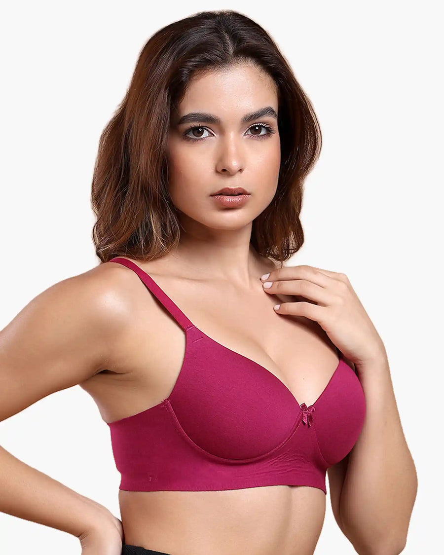 Cotton Non-wired Push-Up Bonded Bra (Level-3 Padding) with 3/4th Coverage (SB-93510)(Wine) (GB)