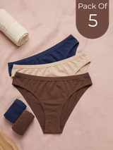 Cotton Medium Coverage Bikini Cut Panty with Soft Waistband (Pack Of 5)(TW-71) (2 Navy Blue+2 Coffee+1 Skin)