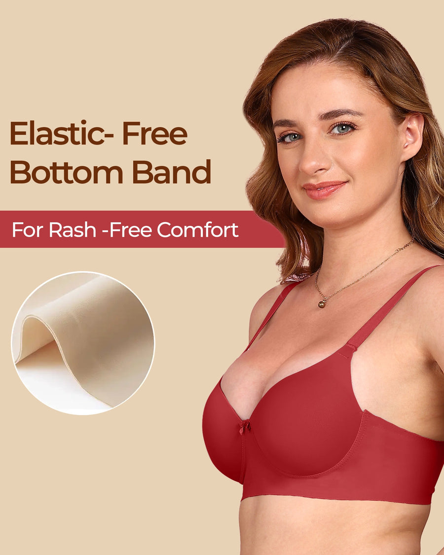 Polyamide Non-Wired Maximiser Push Up Bonded Bra (Level-3 Padding) with 3/4th Coverage (SB-95301) (Maroon)