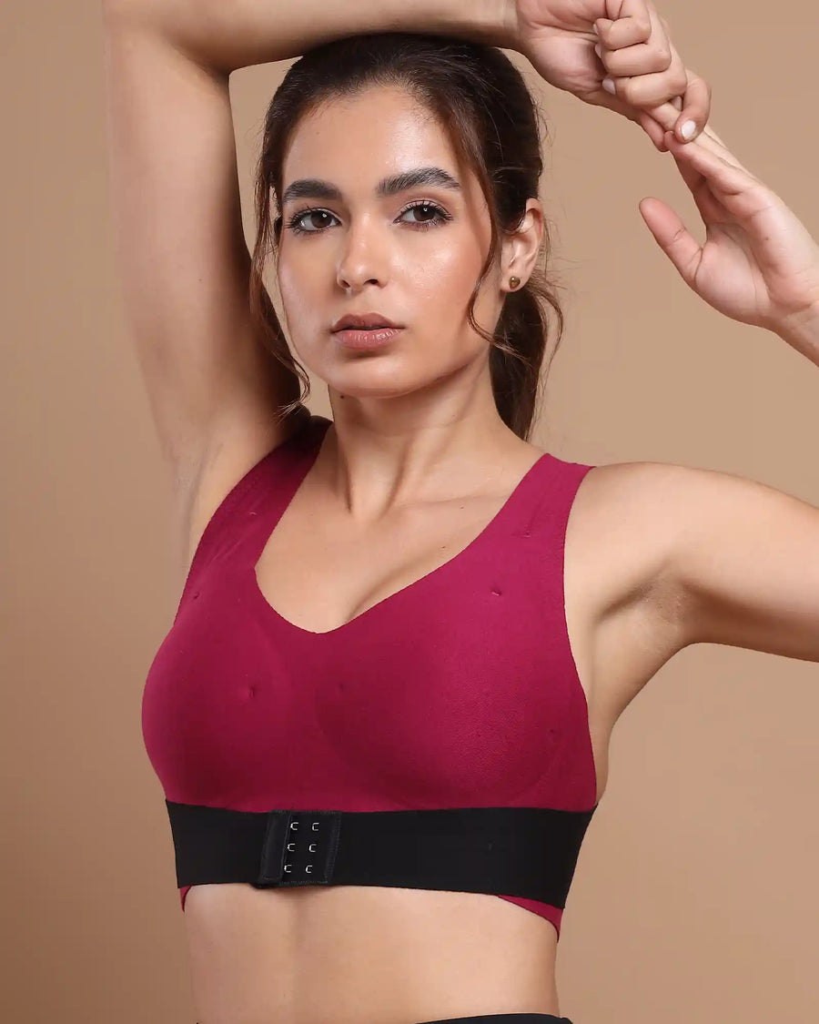 Bonded Gym Bra with Crisscross Back | Padded | Breathable Cotton (TW-SB-9977-WIN+BLK) (GB)
